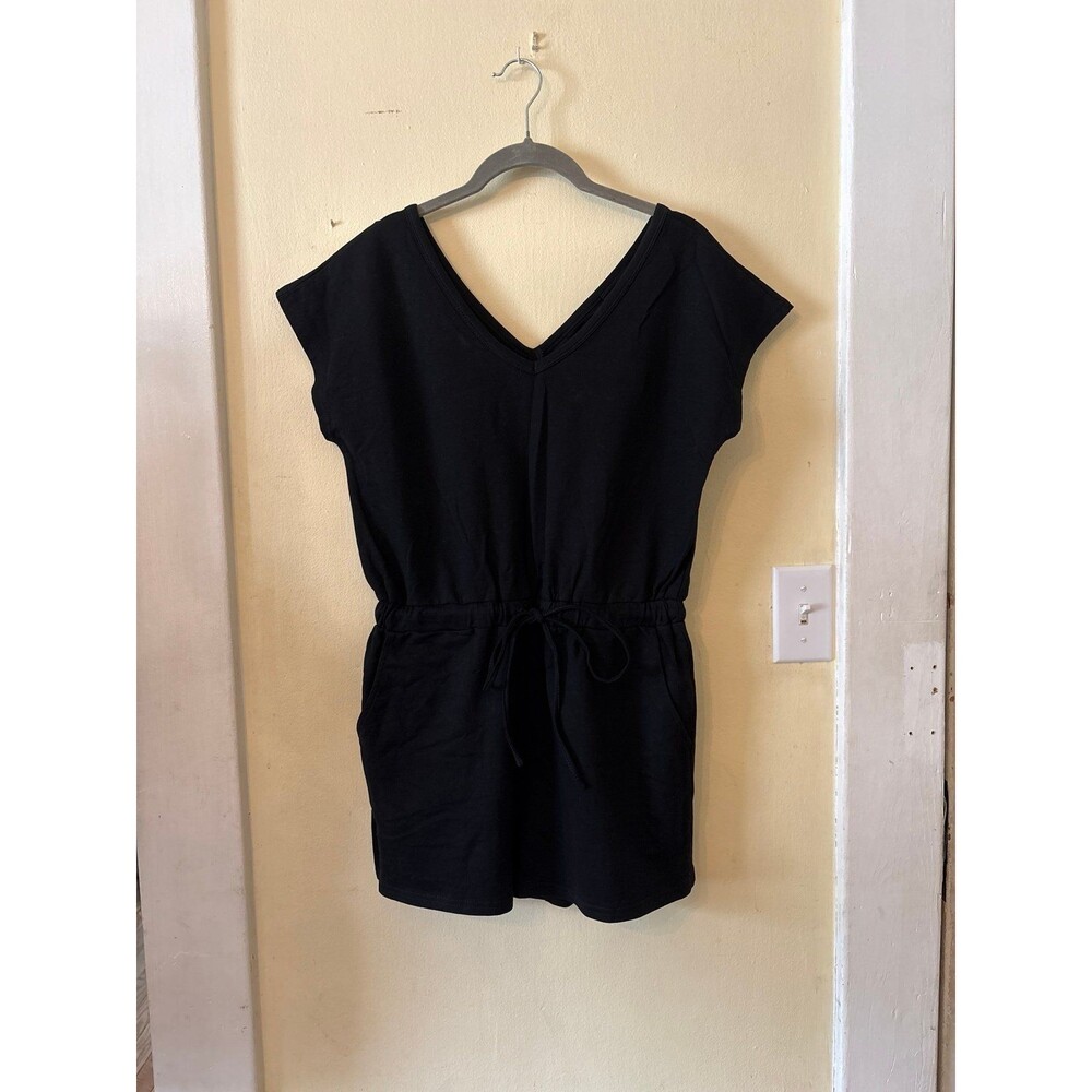 Romper jumpsuit black pockets drawstring cotton hippie boho basic gym athletic